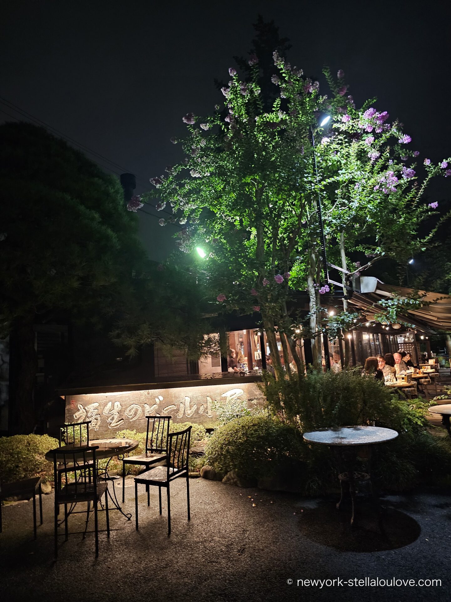 夜の福生のビール小屋の庭
